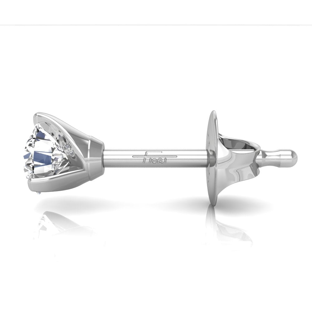 18K Round Solitaire Diamond Earrings — SIDE VIEW