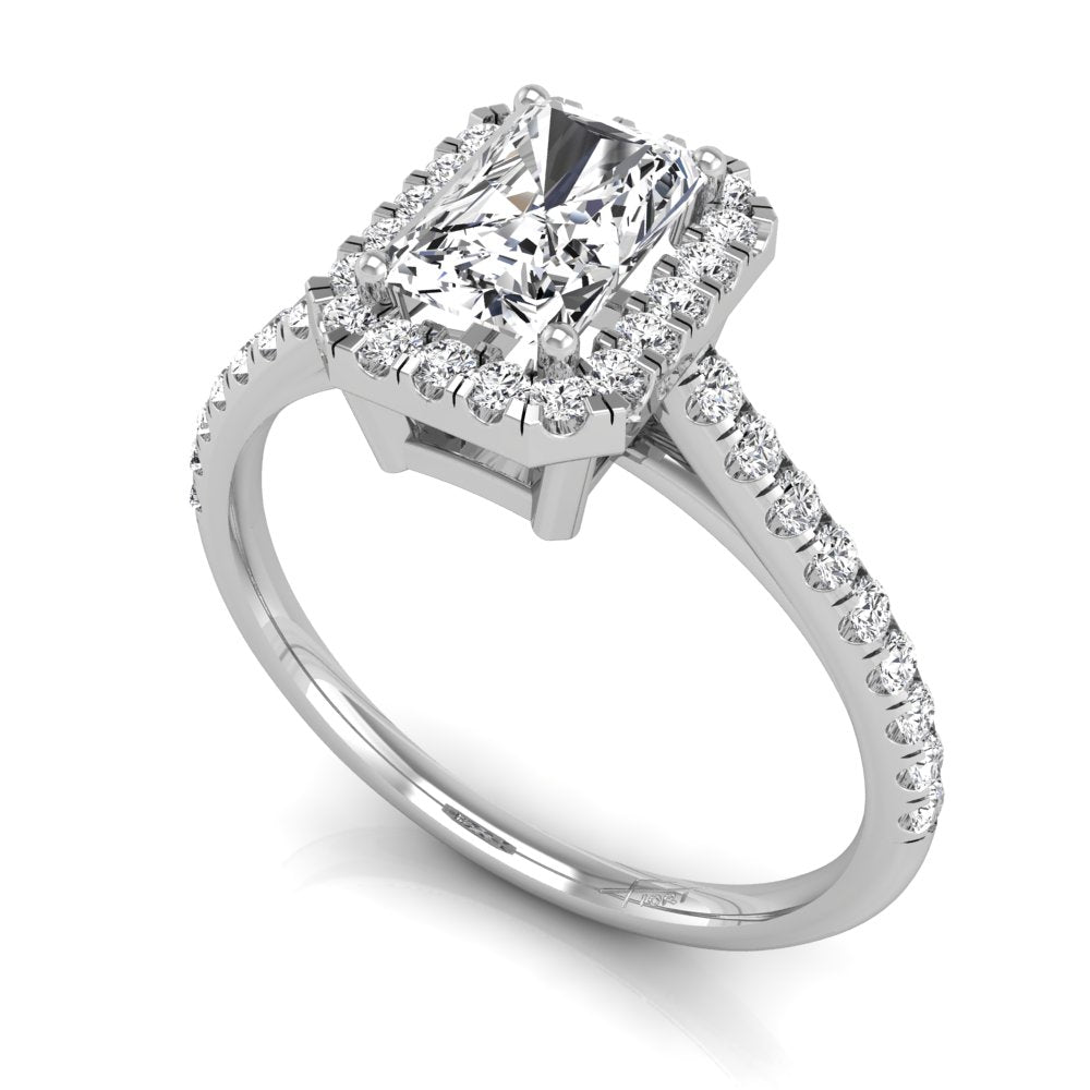 18K Halo Emerald-Cut Diamond Ring — 3D VIEW