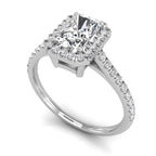 18K Halo Emerald-Cut Diamond Ring — 3D VIEW