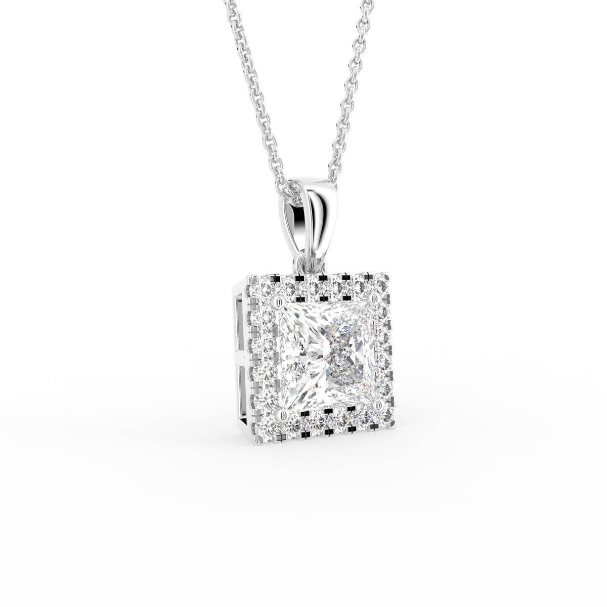 18K Halo Diamond Pendant — 3D VIEW