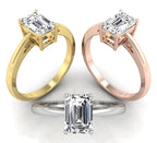 18K Solitaire Emerald-Cut Diamond Ring — 3 COLOR