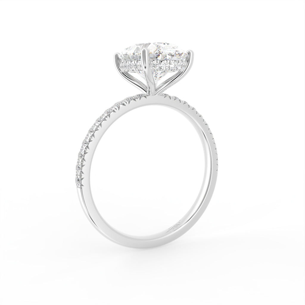 18K Shoulder Set Oval Diamond Engagement Ring — 3D VIEW