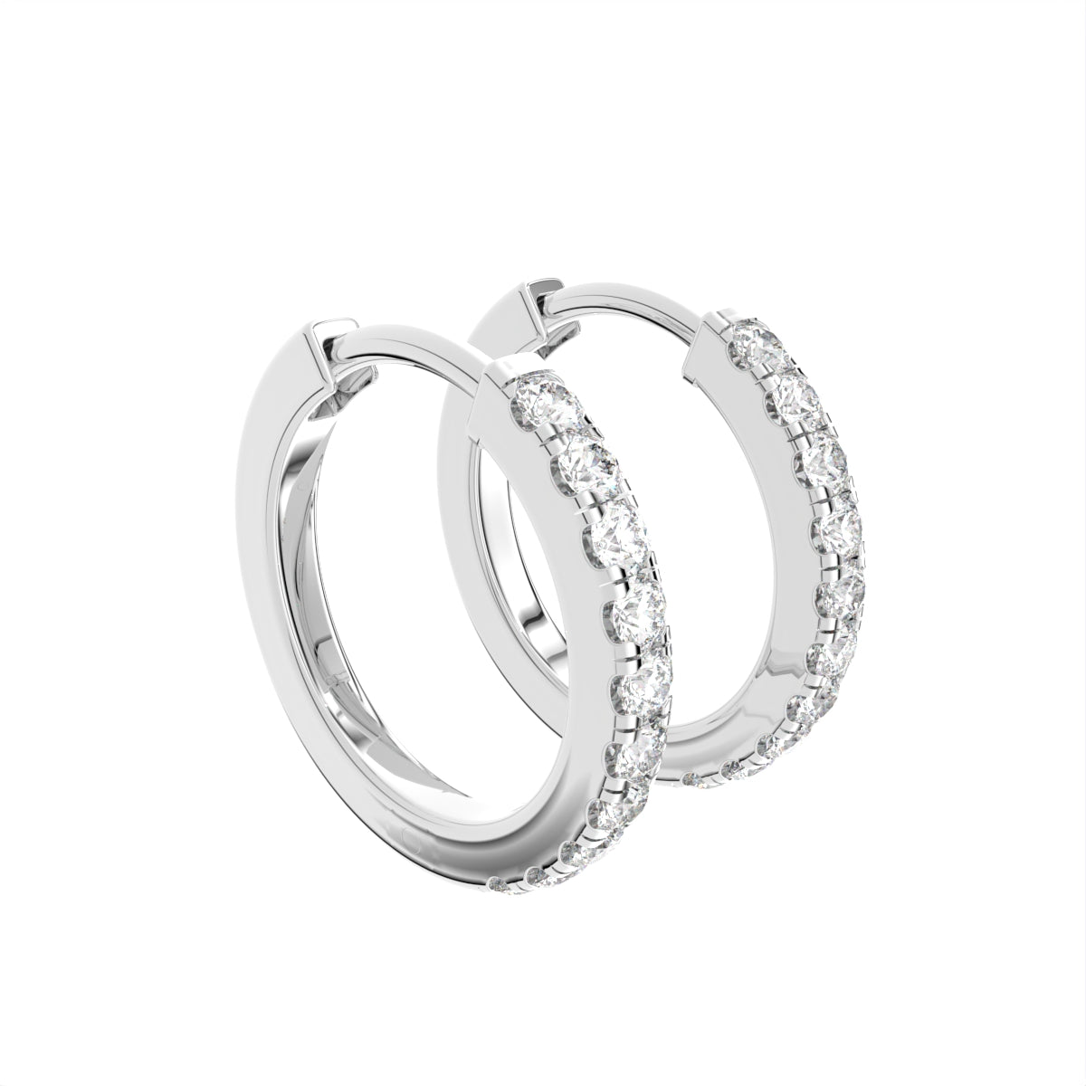 18K Diamond Hoop Earrings — 3D VIEW