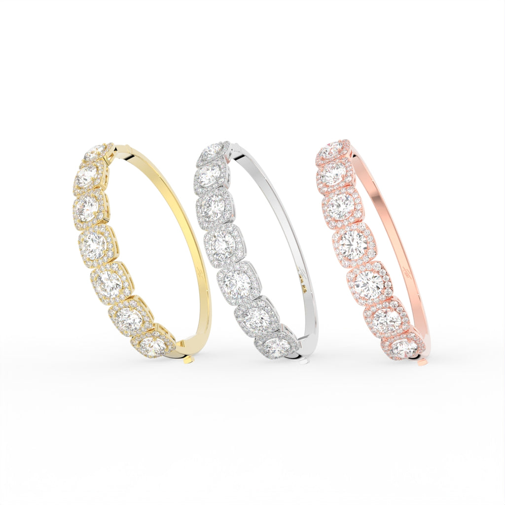 18K Halo Round Diamond Bangle — 3 COLOR