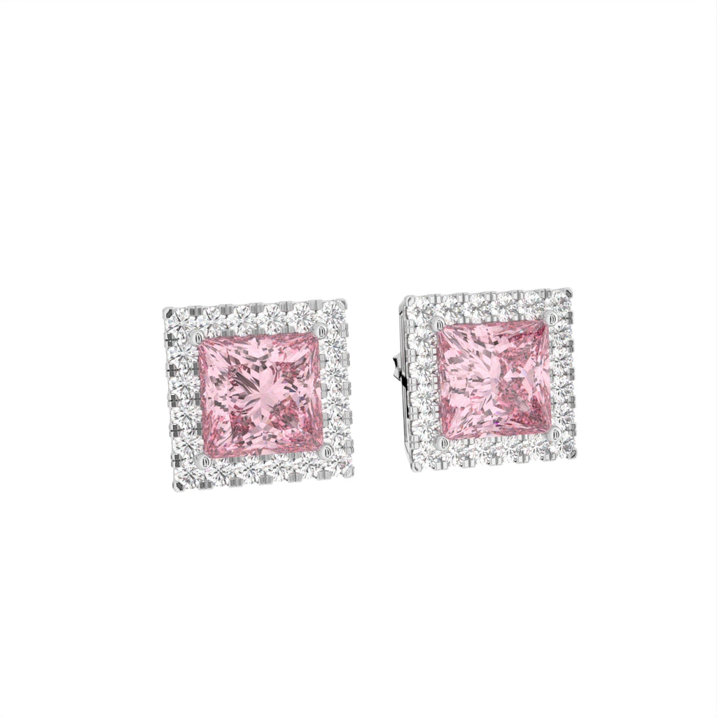 vimg:Z01799|18K Princess Halo Diamond Earrings — 3D VIEW