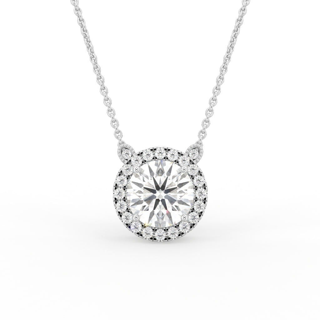 18K Halo Round Diamond Pendant — FRONT