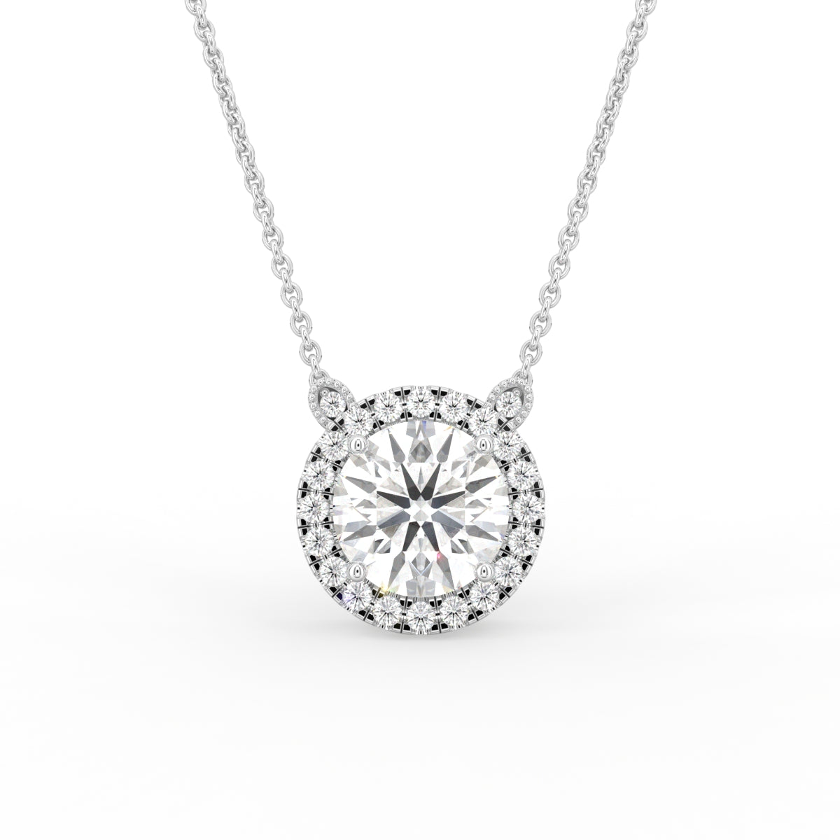 18K Halo Round Diamond Pendant — FRONT