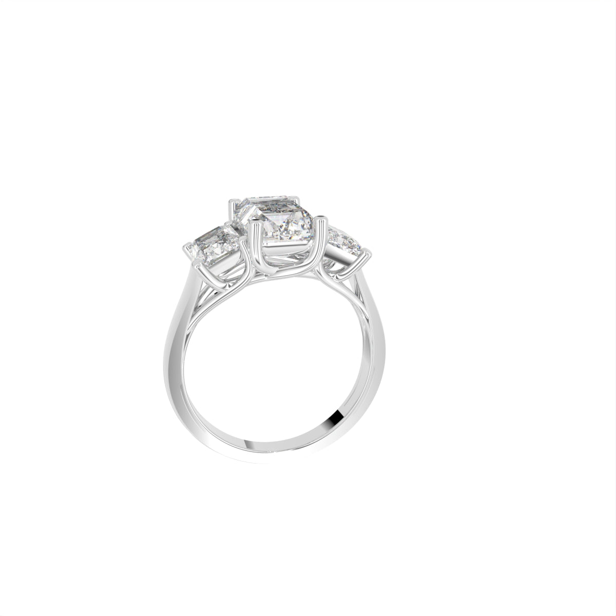 18K Trilogy Diamond Engagement Ring — 3D VIEW
