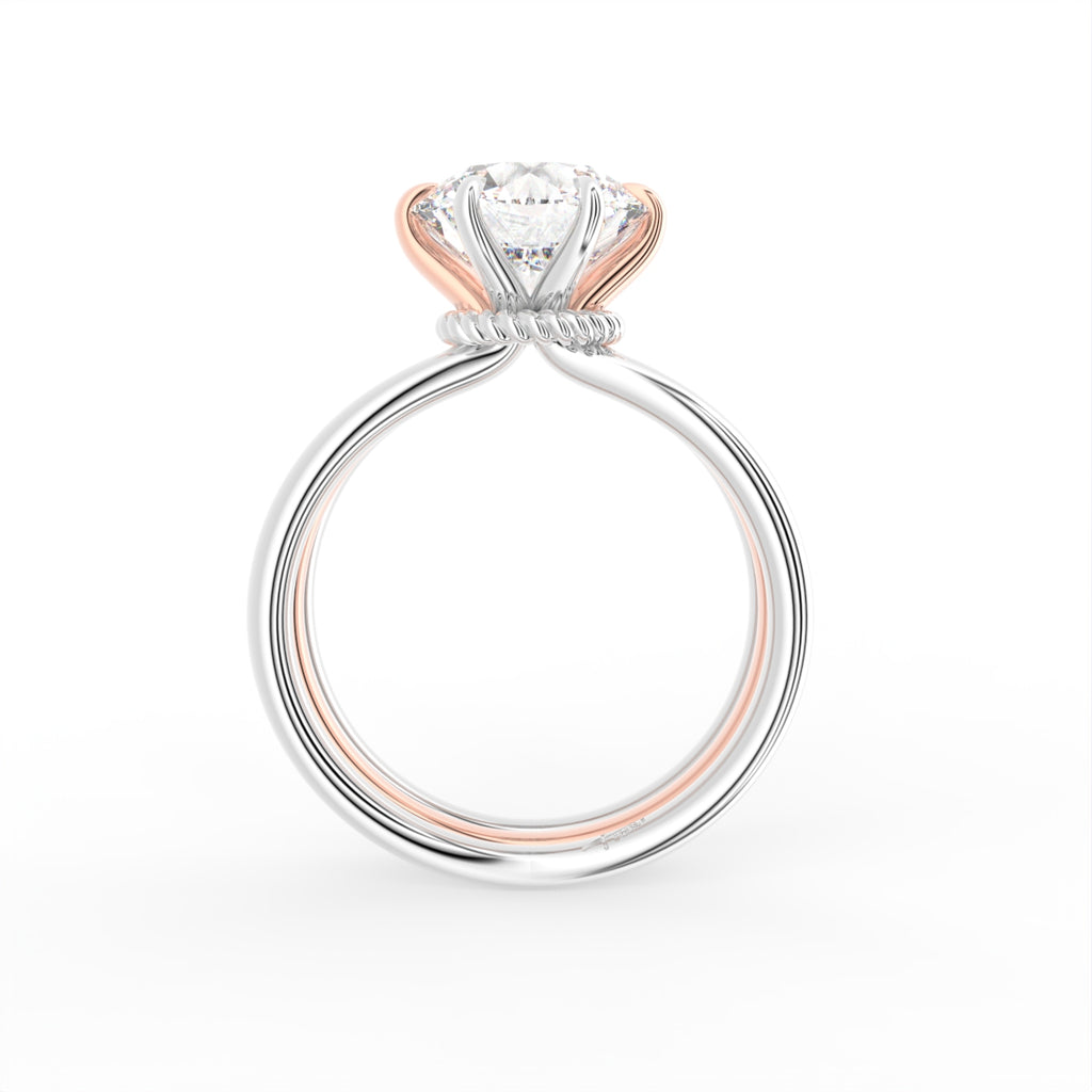 vimg:FJ6267|vimg:FJ3514|18K Two Tone Solitaire Round Diamond Engagement Ring — FRONT
