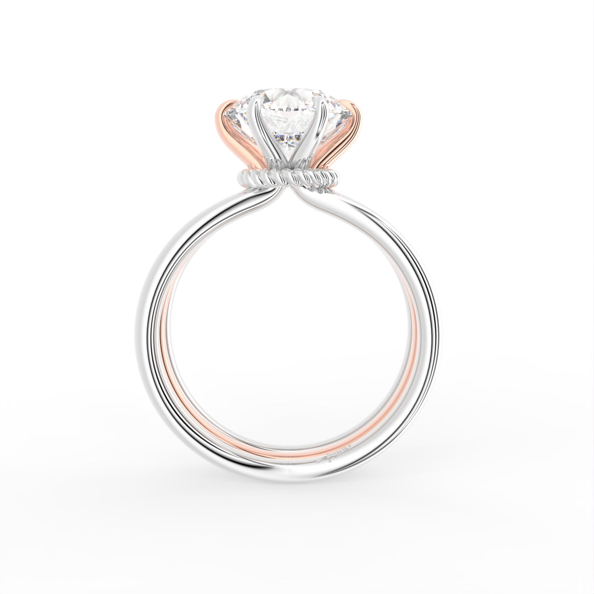 vimg:FJ6267|vimg:FJ3514|18K Two Tone Solitaire Round Diamond Engagement Ring — FRONT
