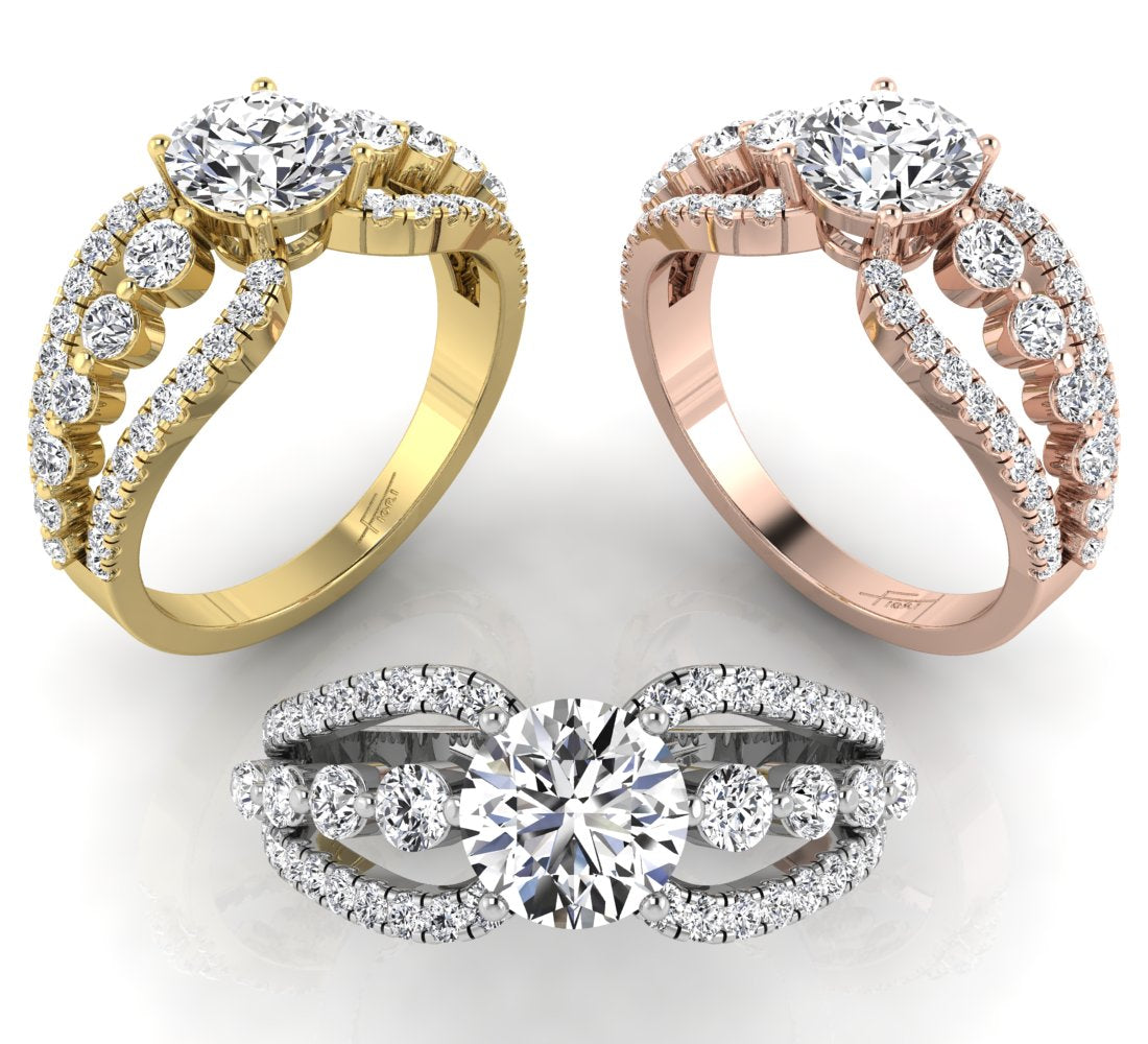 18K White Gold Bespoke Round Diamond Ring — 3 COLOR