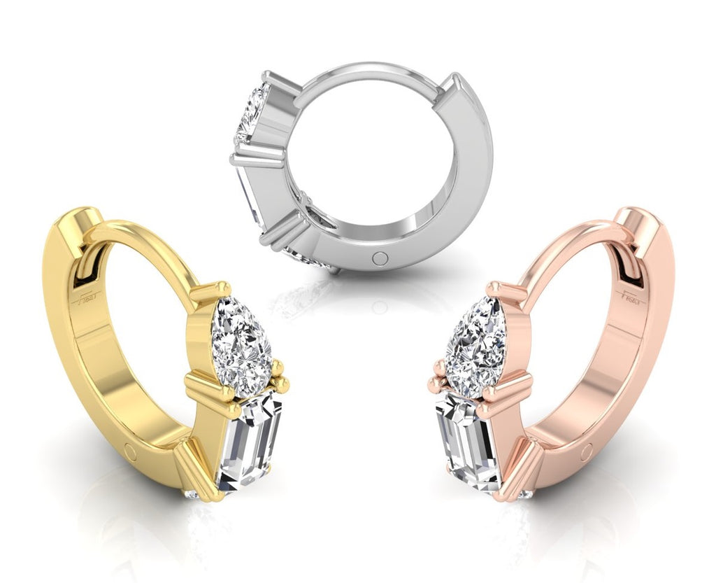 18K Diamond Hoop Earrings — 3 COLOR