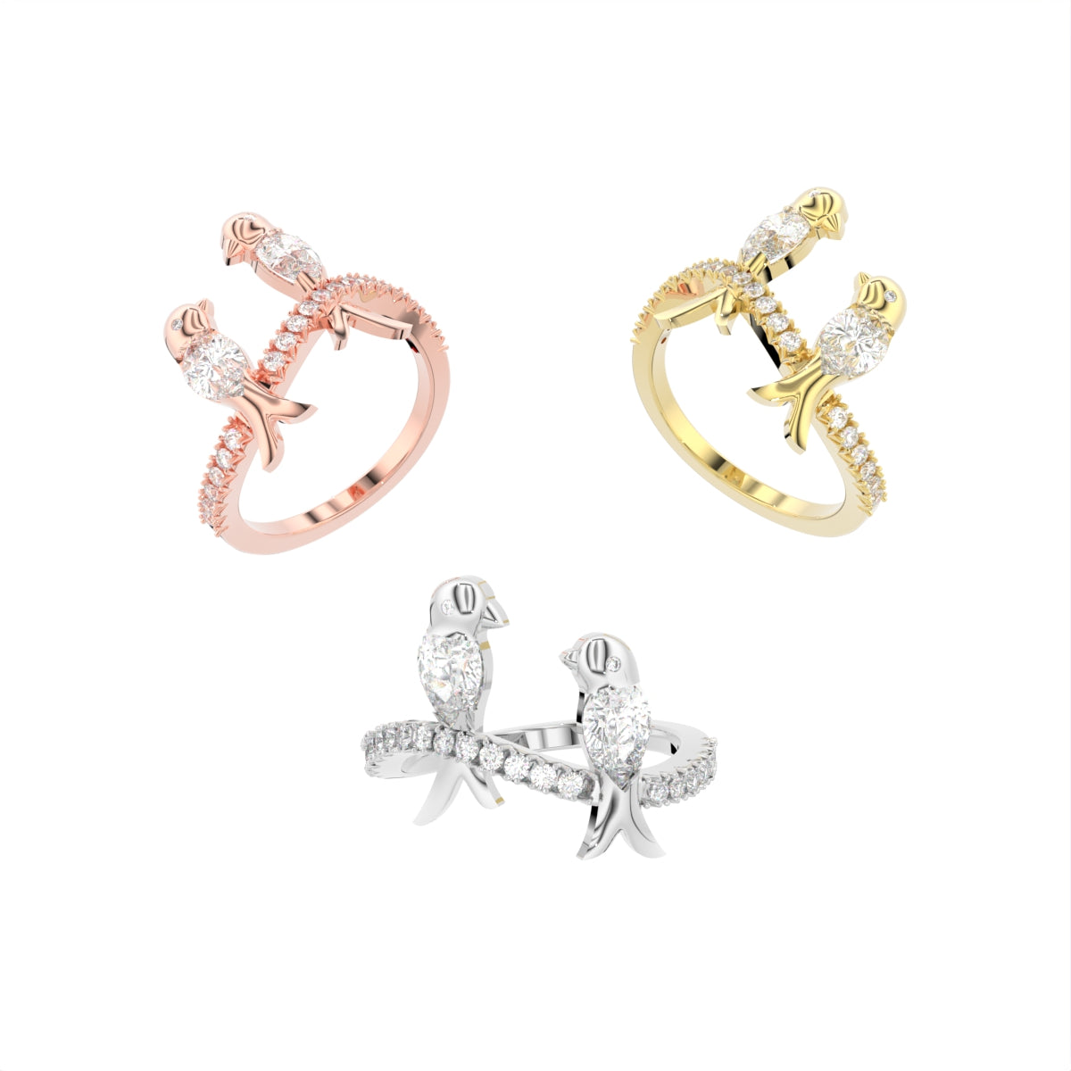 Sterling Silver Pear Diamond Ring — 3 COLOR