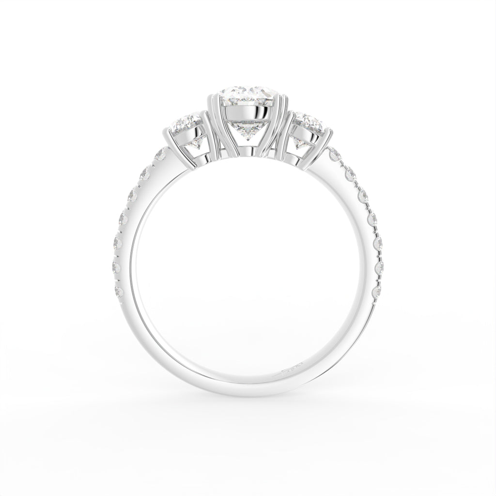 18K Trilogy Oval Diamond Engagement Ring — FRONT