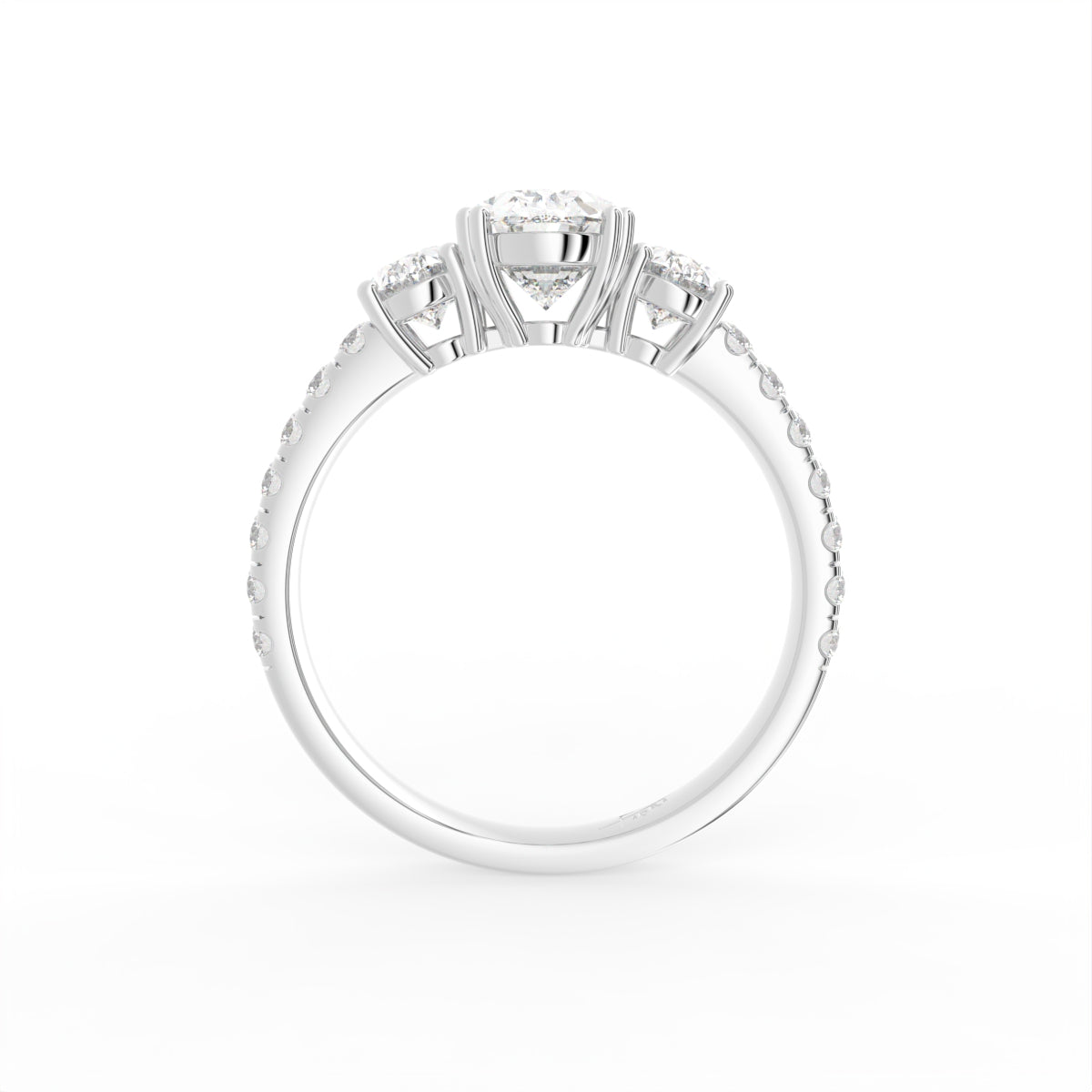 18K Trilogy Oval Diamond Engagement Ring — FRONT