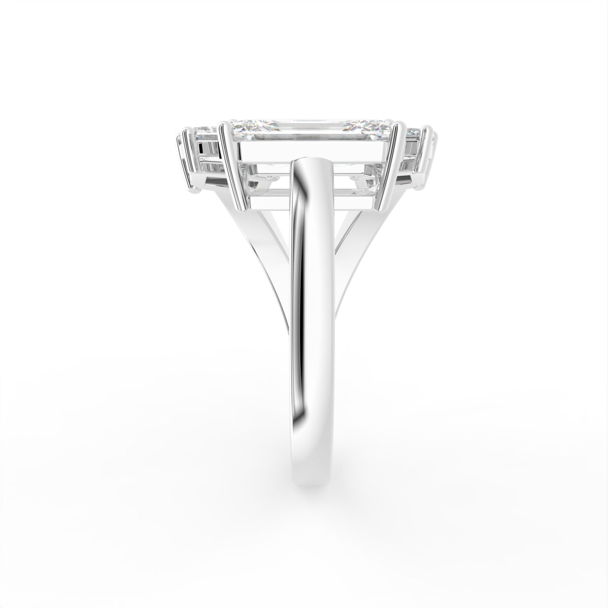 18K Bespoke Emerald Cut Diamond Ring — SIDE