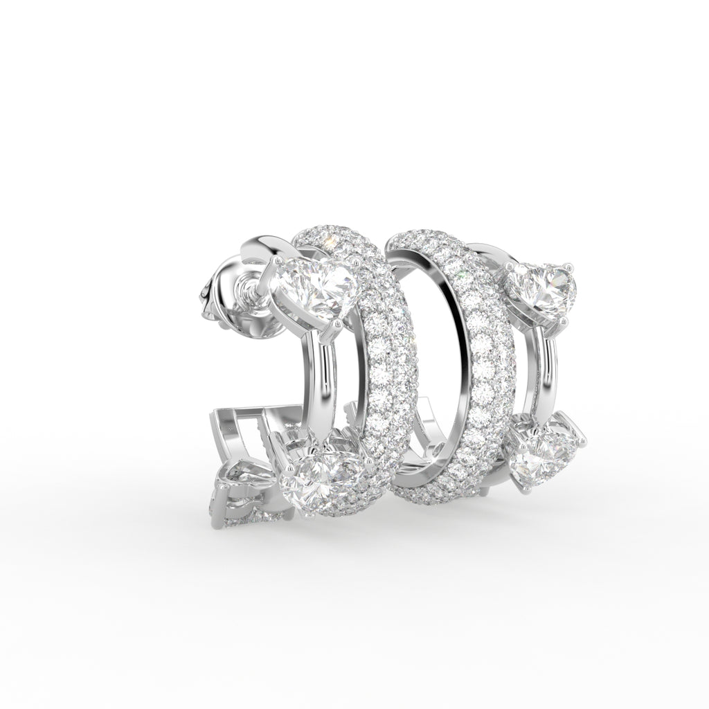 14K Yellow Gold Half Hoop Diamond Earrings — 3D VIEW