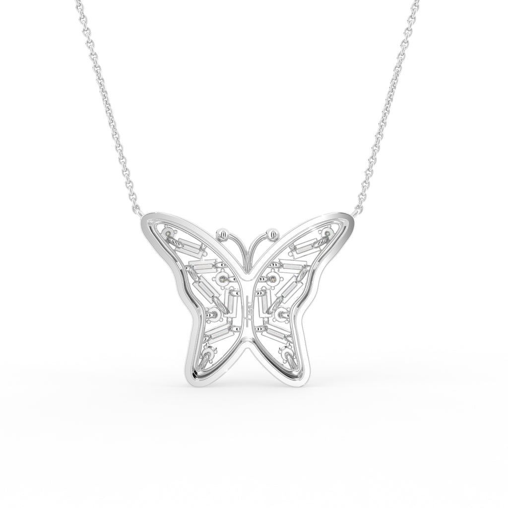 vimg:FJ6109|vimg:FJ6842|18K White Gold Butterfly Baguette Diamond Pendant — BACK