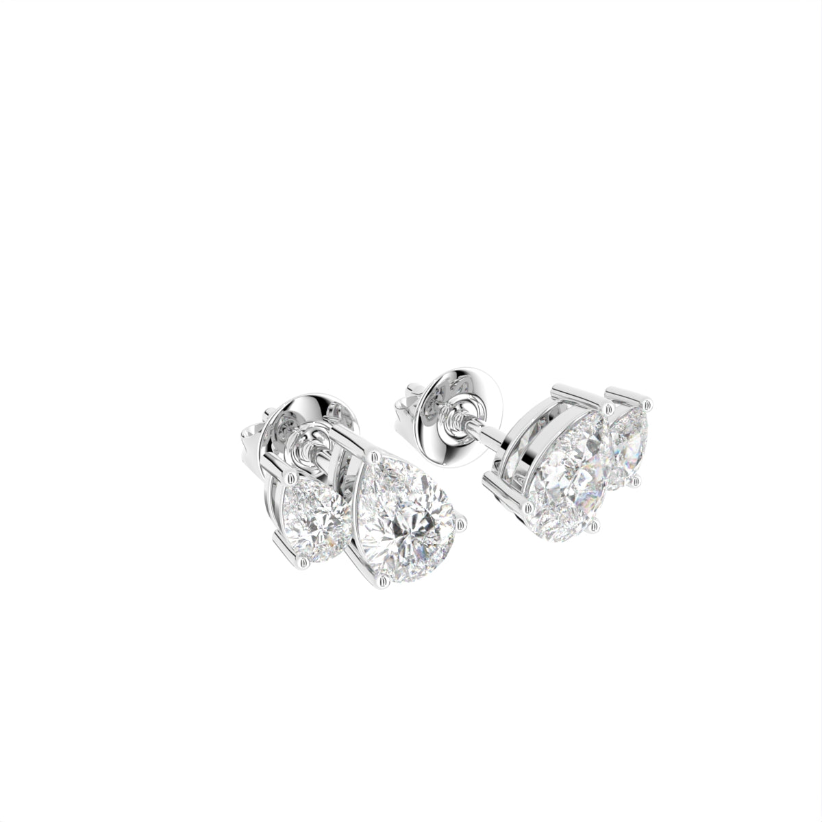 vimg:FJ4721|vimg:FJ6634|14K White Gold Pear Diamond Stud Earrings — 3D VIEW