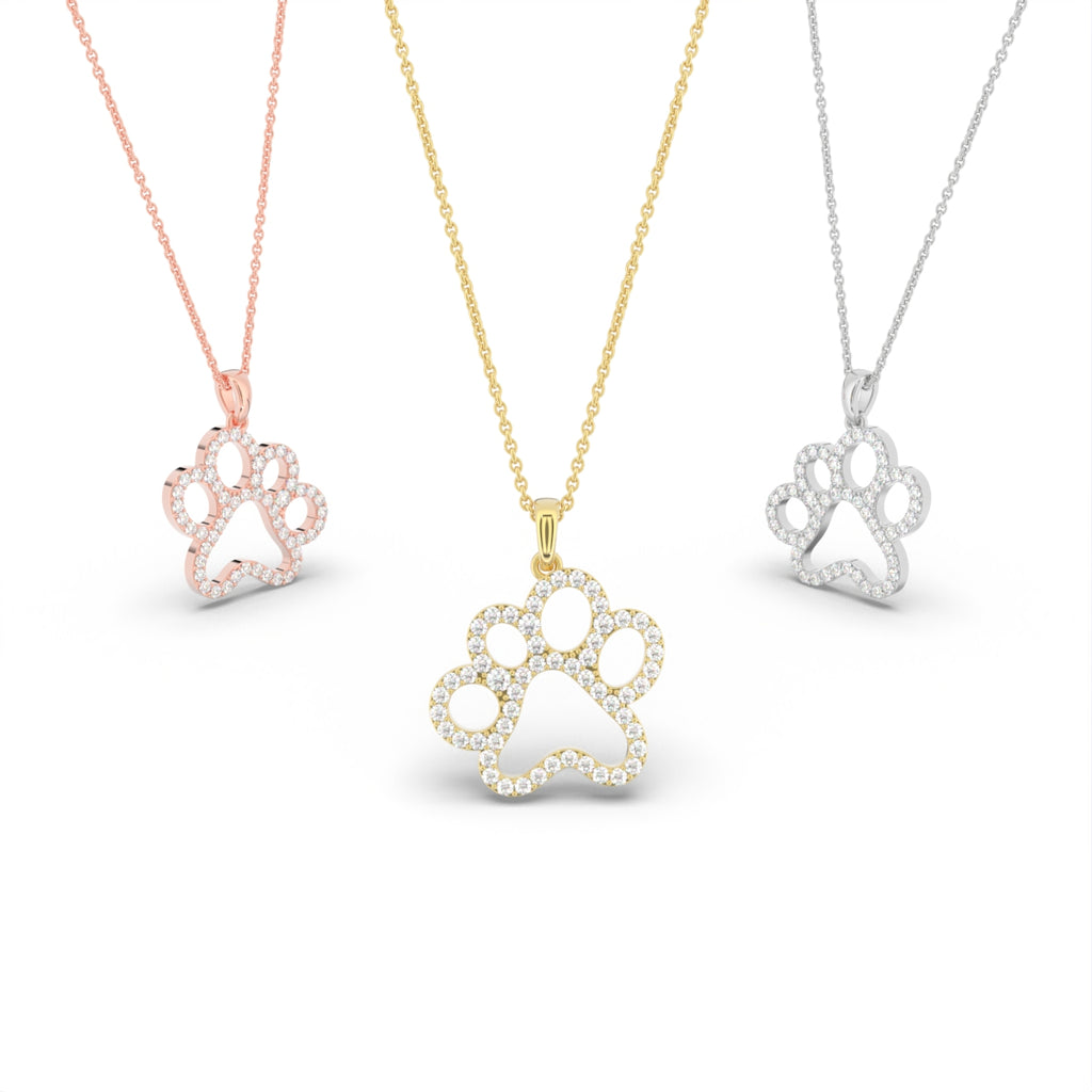 14K Rose Gold Paw Round Diamond Pendant — 3 COLOR