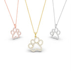 14K Rose Gold Paw Round Diamond Pendant — 3 COLOR