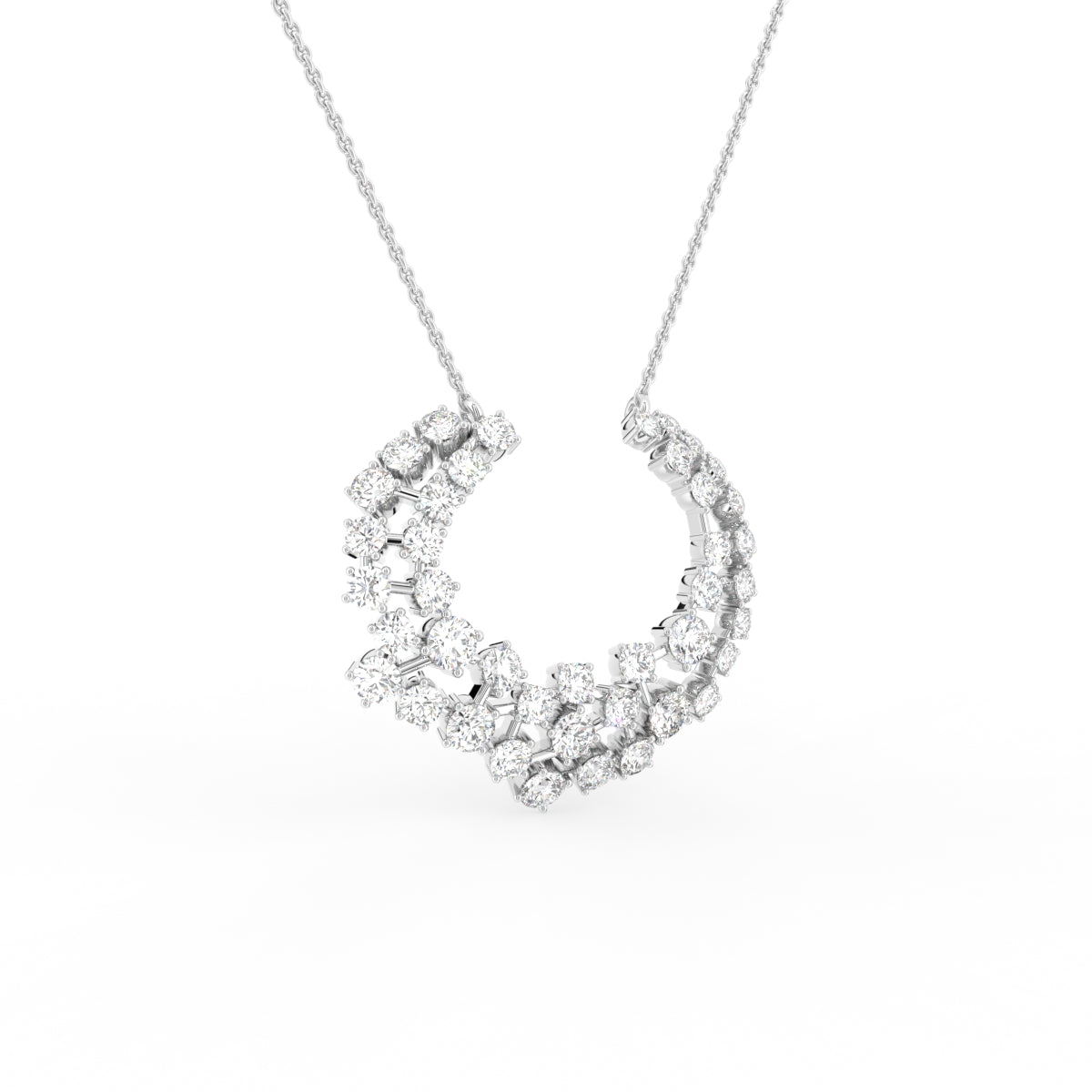 18K Abstract Cluster Round Diamond Pendant — 3D VIEW