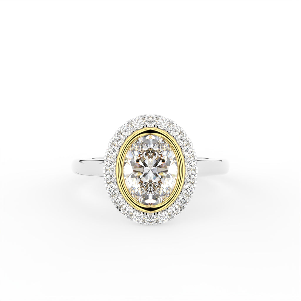 18K White Gold Oval Halo Diamond Engagement Ring — TOP