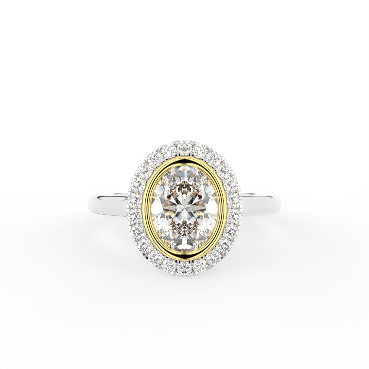 18K White Gold Oval Halo Diamond Engagement Ring — TOP