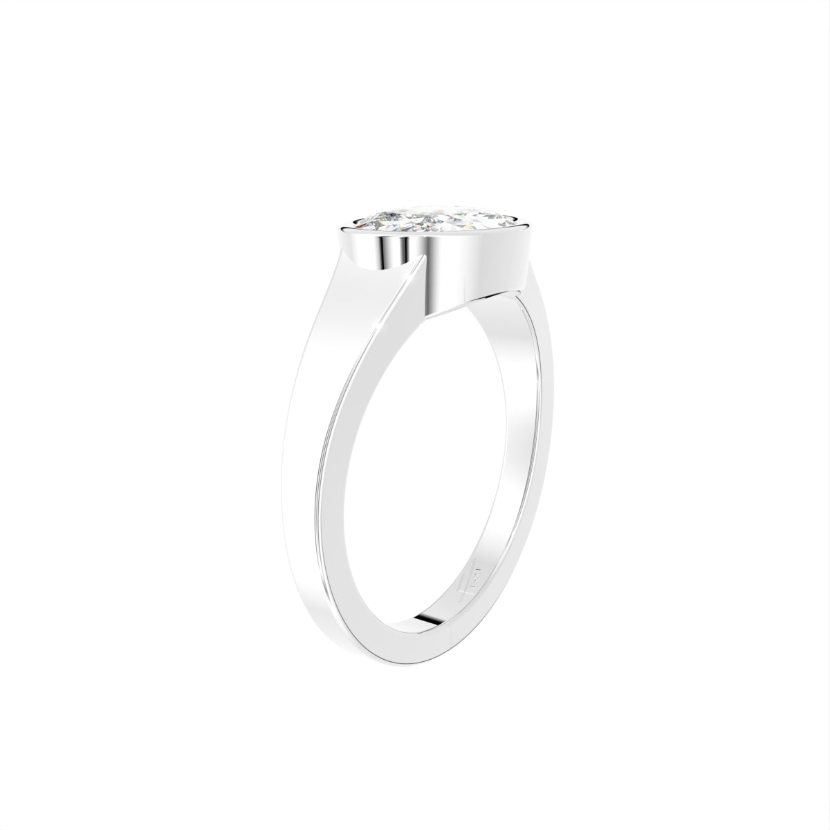 18K Bespoke Oval Bezel Diamond Ring — 3D VIEW