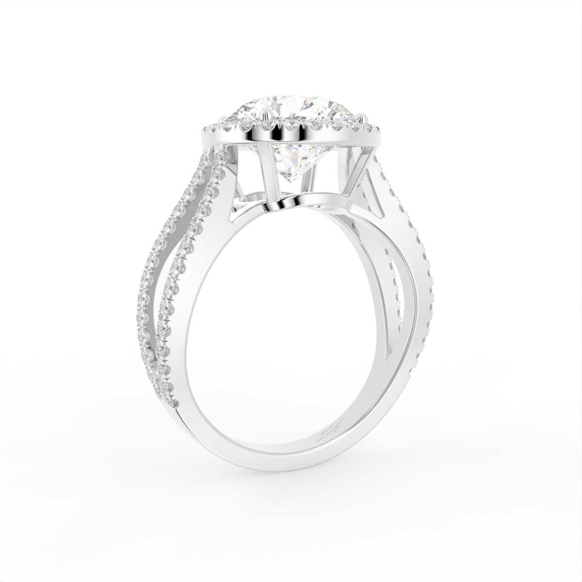 18K Halo Round Diamond Engagement Ring — 3D VIEW