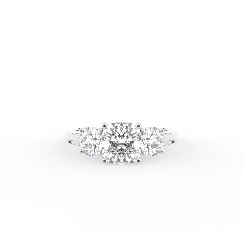 18K Trilogy Cushion Diamond Ring — TOP