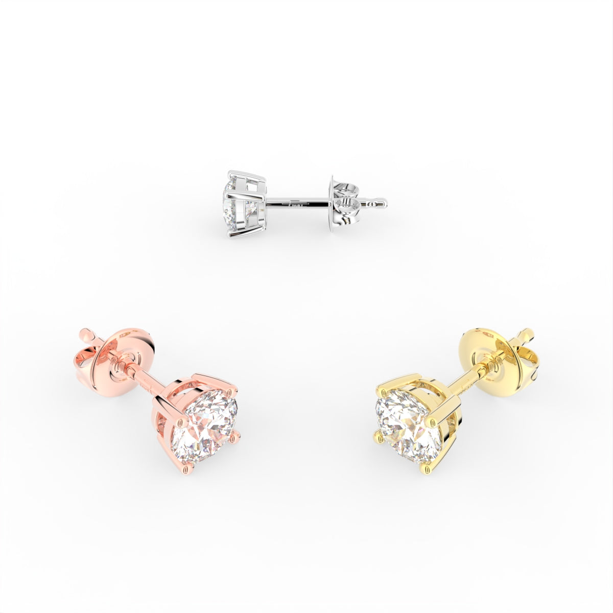 18K Stud Diamond Earrings — 3 COLOR