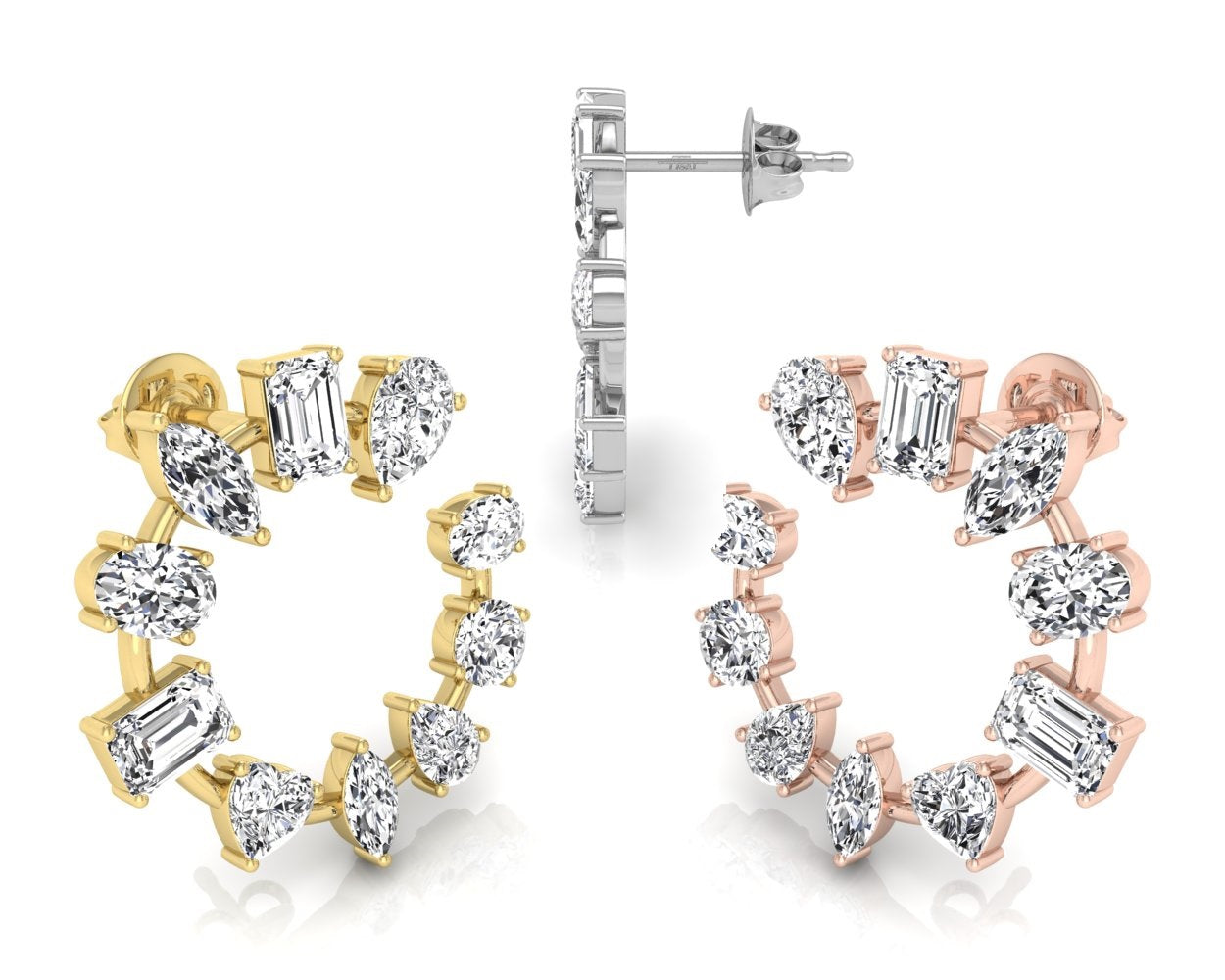 18K White Gold Mixed Shape Diamond Earrings — 3 COLOR