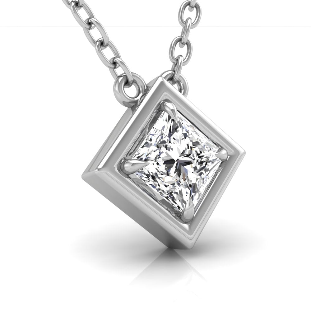 18K Solitaire Princess Diamond Pendant — RIGHT
