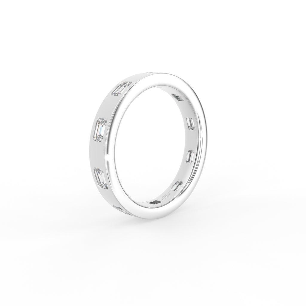 18K Yellow Gold Emerald Diamond Band Ring — 3D VIEW