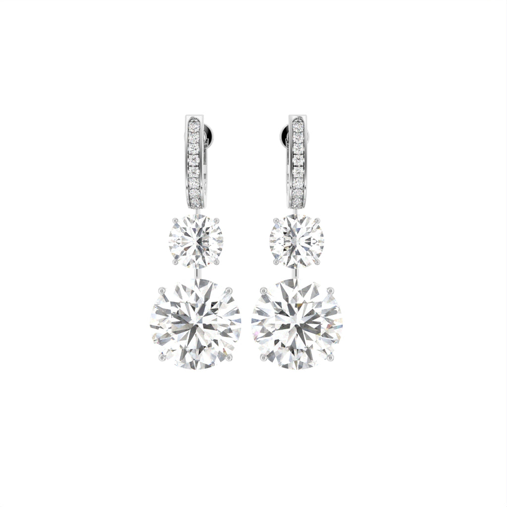 18K White Gold Three Stone Diamond Drop Earrings — TOP