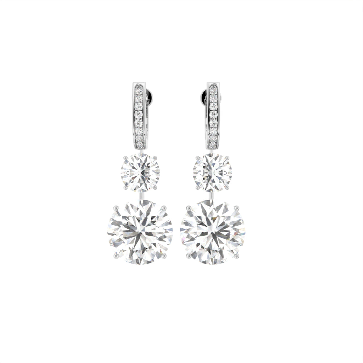18K White Gold Three Stone Diamond Drop Earrings — TOP