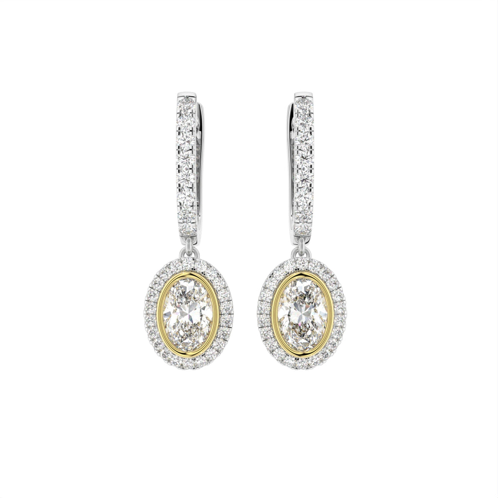 18K Halo Oval Diamond Drop Earrings — TOP