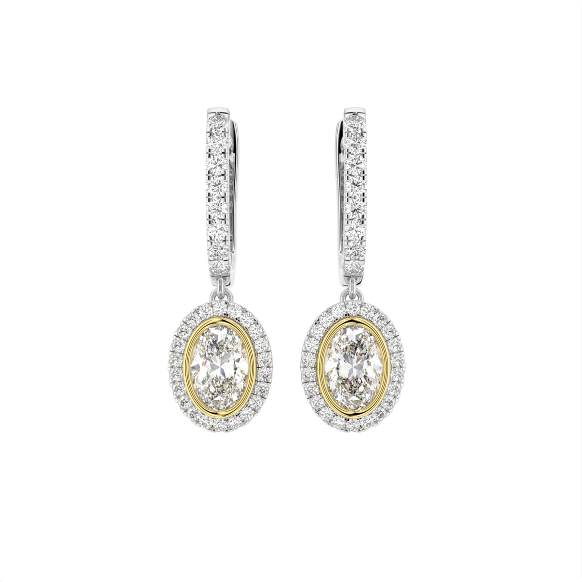 18K Halo Oval Diamond Drop Earrings — TOP