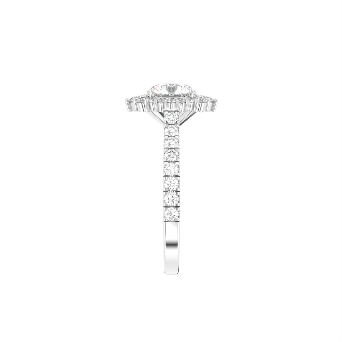 18K Halo Round Diamond Ring — SIDE