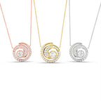 18K White Gold Spiral Round Diamond Pendant — 3 COLOR