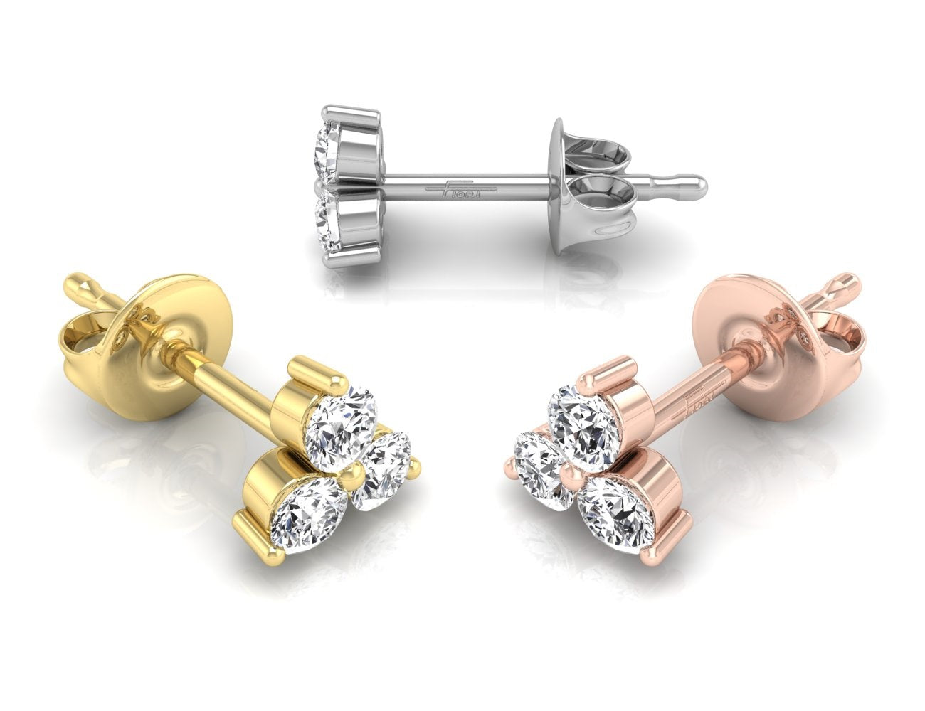 18K Cluster Round Diamond Earrings — 3 COLOR