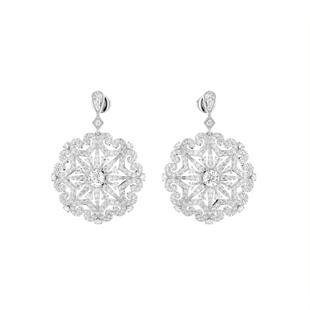 18K Floral Lab Grown Diamond Drop Earrings — TOP