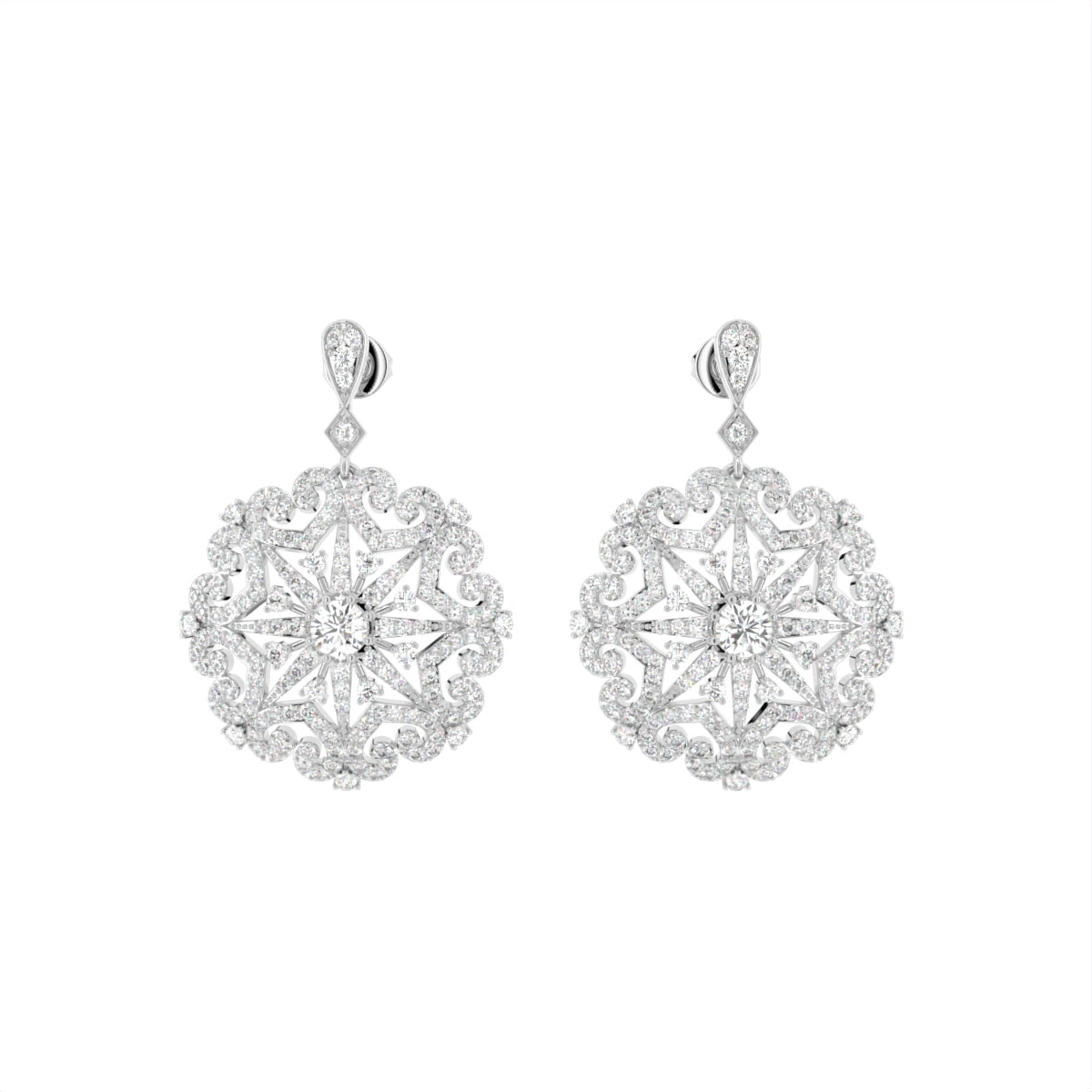 18K Floral Lab Grown Diamond Drop Earrings
