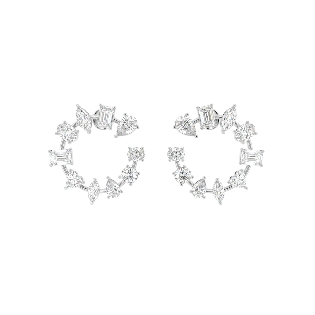 18K White Gold Mixed Shape Diamond Earrings — TOP