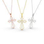 18K Cross Round Diamond Pendant — 3 COLOR