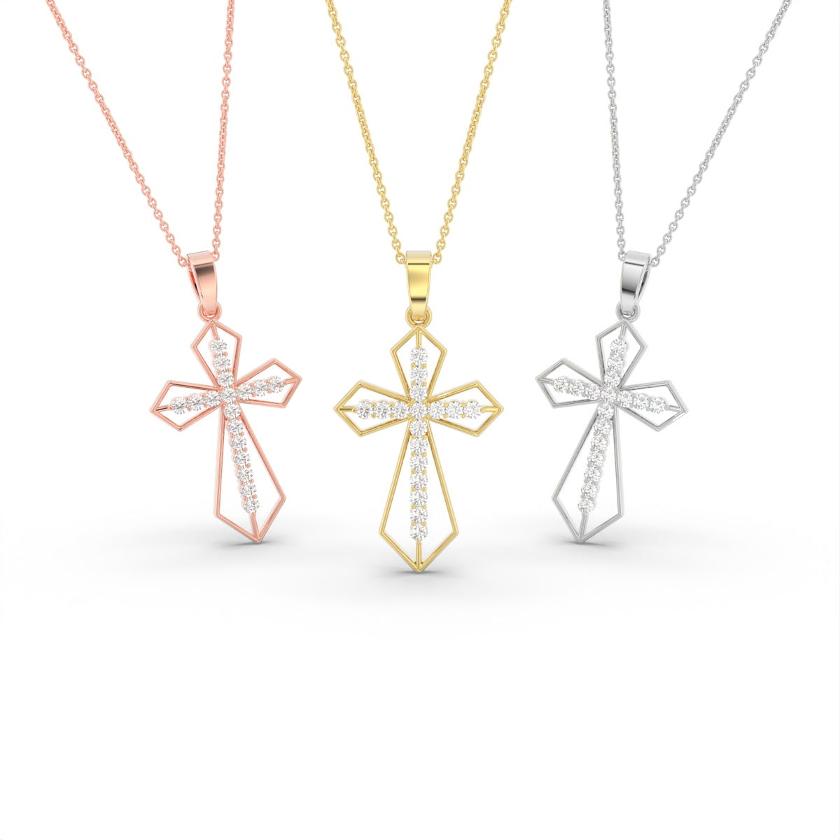 18K Cross Round Diamond Pendant — 3 COLOR