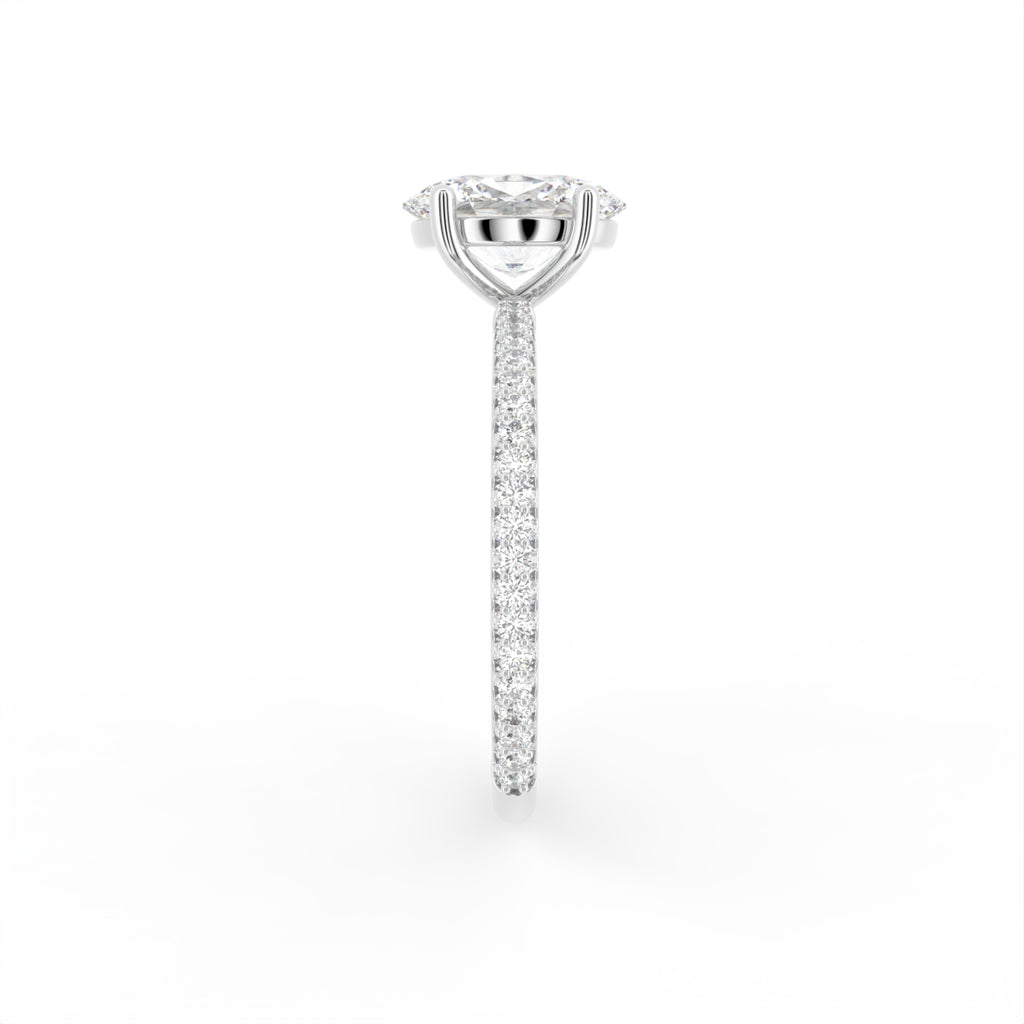 18K Shoulder Set Oval Diamond Engagement Ring — SIDE