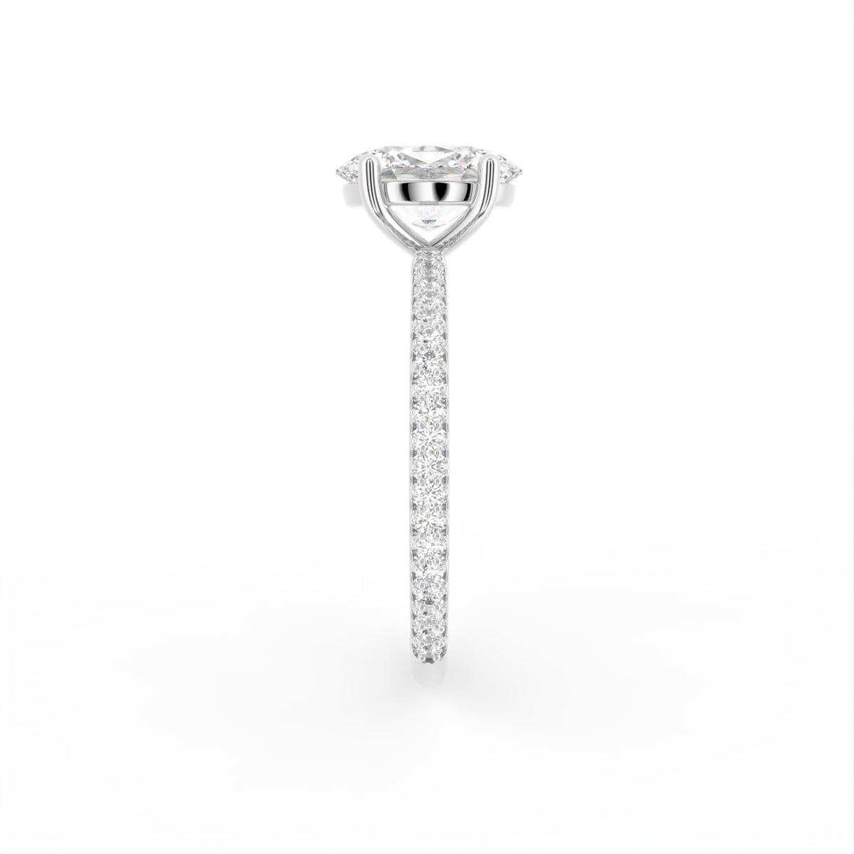18K Shoulder Set Oval Diamond Engagement Ring — SIDE