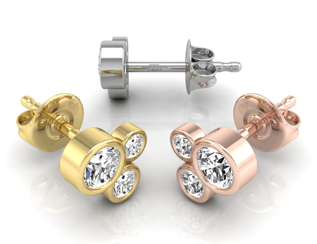 18K Bezel Round Diamond Earrings — 3 COLOR